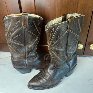 Acme Vintage Mens Brown Leather Western Cowboy Boots Made in USA 9 starburst